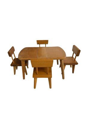 Vintage Strombecker Miniature Dining Set Large Scale Wood Table 4 Chairs Mid Cen
